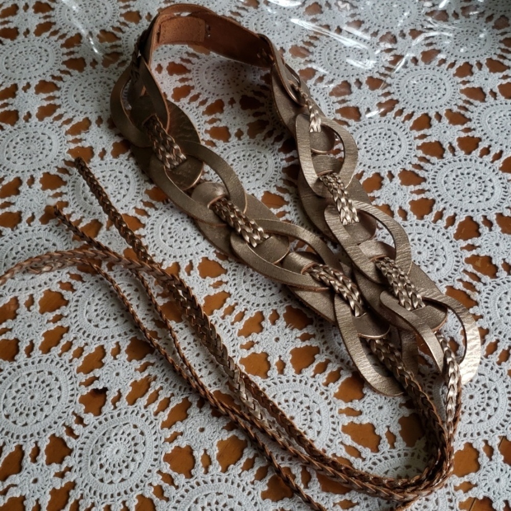 Gold leather breided belt